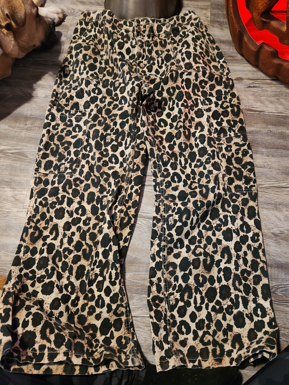 Leopard Print Cargo Pants - Tan & Black